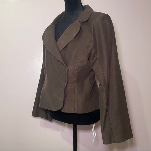 Djerf Avenue- Moleskin Blazer Brown Size Medium Fitted Cropped Cotton Jacket - Picture 8 of 14